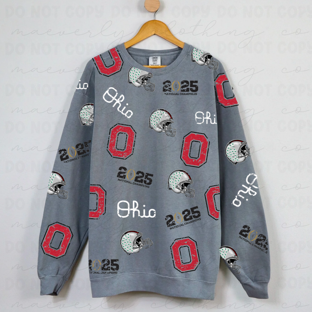 Distressed Buckeyes All Over Crewneck Sweatshirt