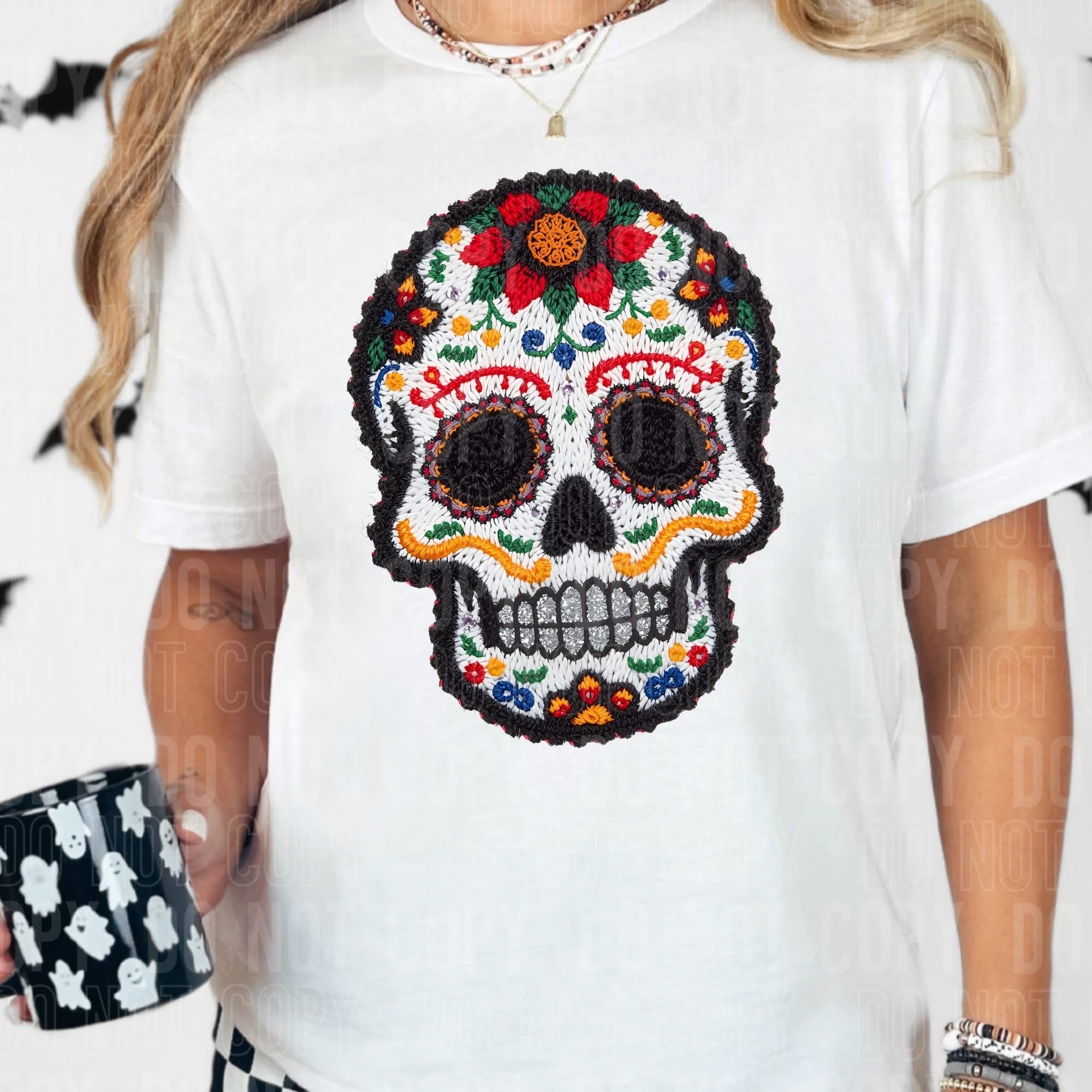 Faux Yarn Sugar Skull Tee/Crewneck