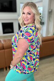 Lizzy Cap Sleeve in Royal and Magenta Mod Floral