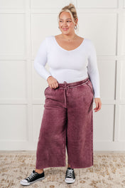 In or Out Wide Leg Cropped Pants in Eggplant