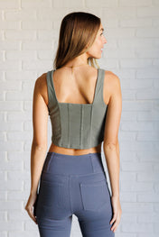 It's All About the Balance Twill Square Neck Crop Top in Dusty Olive