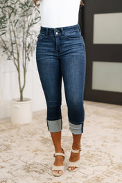 Karen High Rise Double Waist Band Capri Jeans