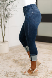 Karen High Rise Double Waist Band Capri Jeans