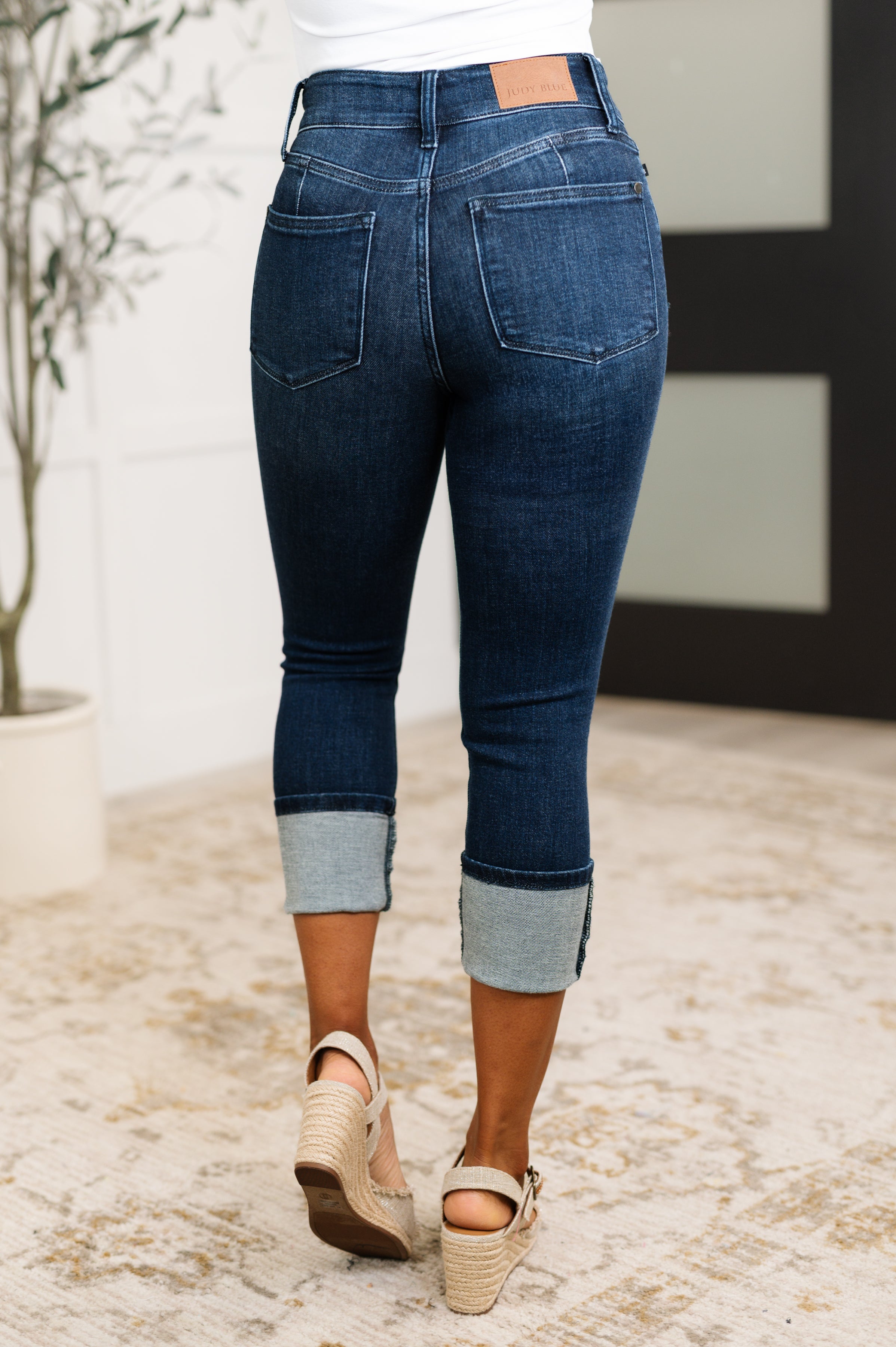 Karen High Rise Double Waist Band Capri Jeans