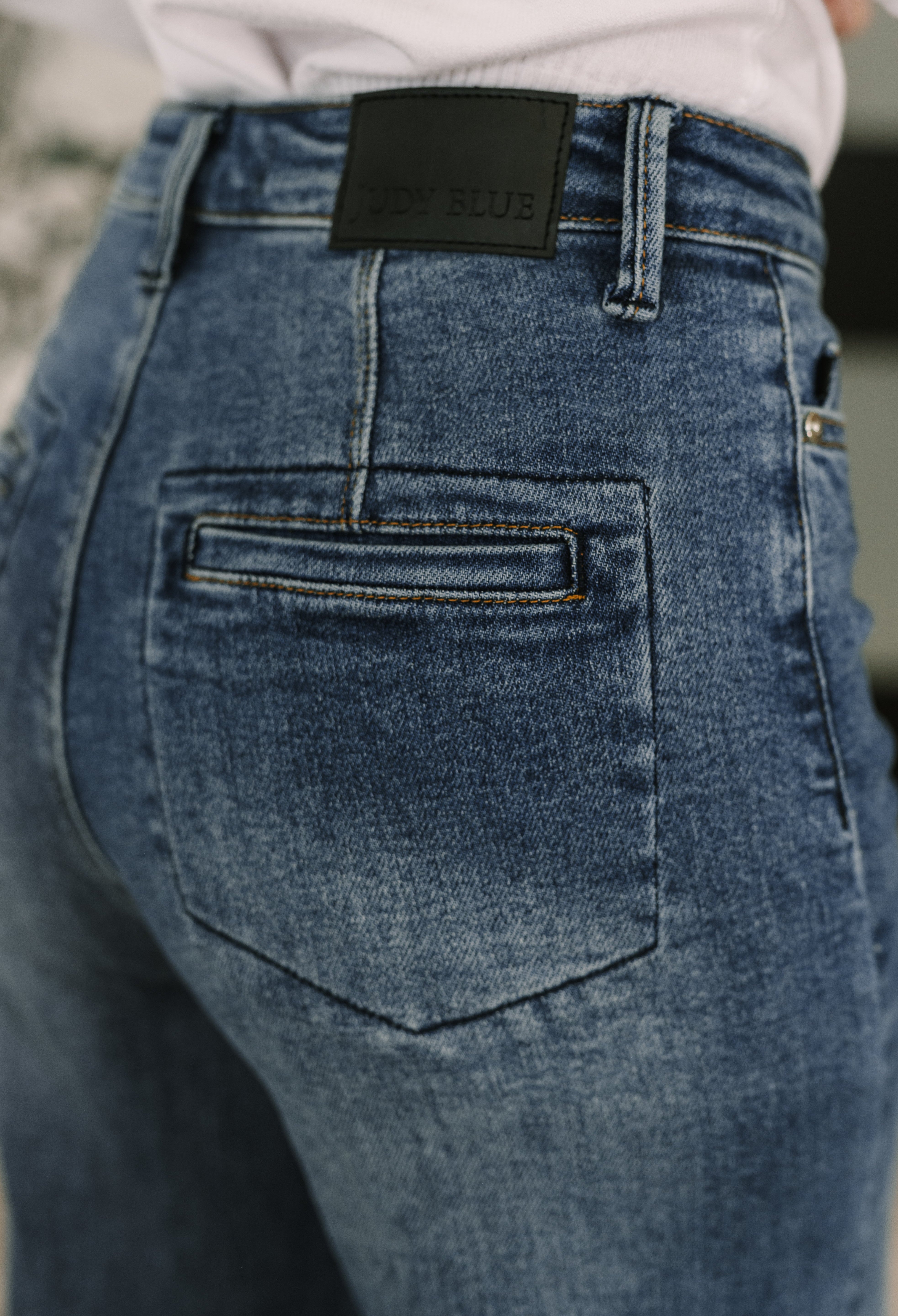 Karla High Waist Column Straight Button-Fly & Back Welt Pkts