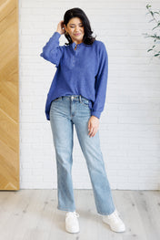 Keeping it Real Brushed Melange Hacci Long Sleeve Tee in Bright Blue