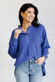 Keeping it Real Brushed Melange Hacci Long Sleeve Tee in Bright Blue