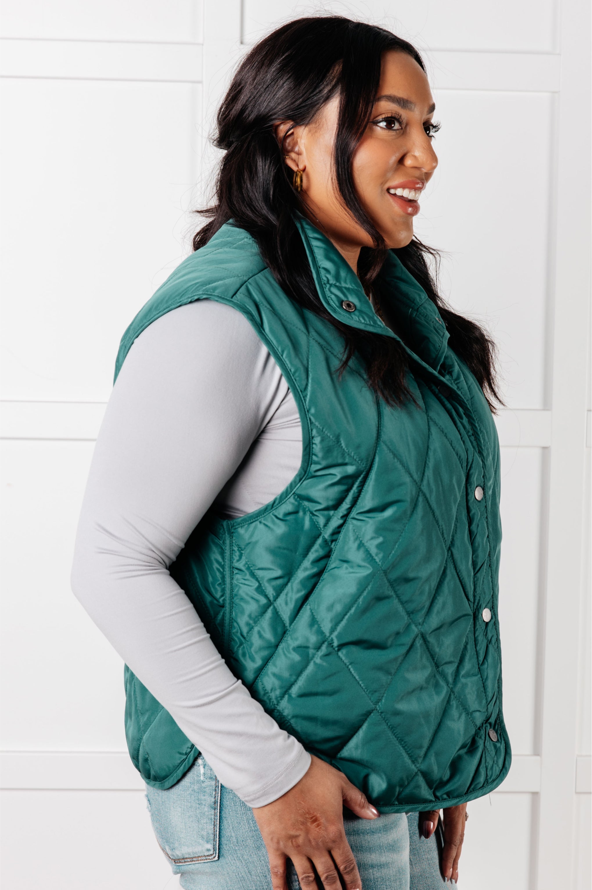 Layering Queen Quilted Puffer Vest in Hunter Green