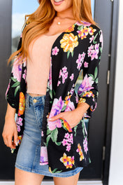 Lizzy Cardigan in Black and Lavender Bouquet
