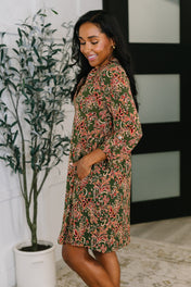 Lizzy Long Sleeve Dress in Olive Paisley