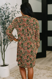 Lizzy Long Sleeve Dress in Olive Paisley
