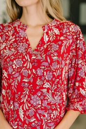 Lizzy Smock Top in Red and Pink Floral
