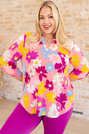 Lizzy Top in Coral and Magenta Painted Floral