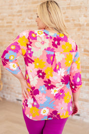Lizzy Top in Coral and Magenta Painted Floral