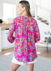 Lizzy Top in Magenta Floral Paisley