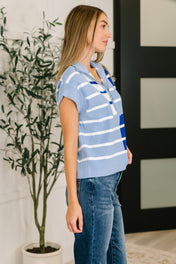 Lonely Traveler Striped Quarter Zip Vest in Blue