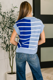 Lonely Traveler Striped Quarter Zip Vest in Blue