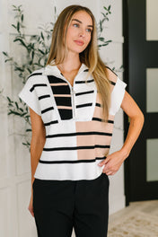 Lonely Traveler Striped Quarter Zip Vest in White