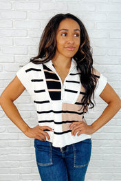 Lonely Traveler Striped Quarter Zip Vest in White