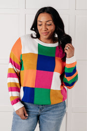 Manifesting Moment Checkered Color Block Sweater
