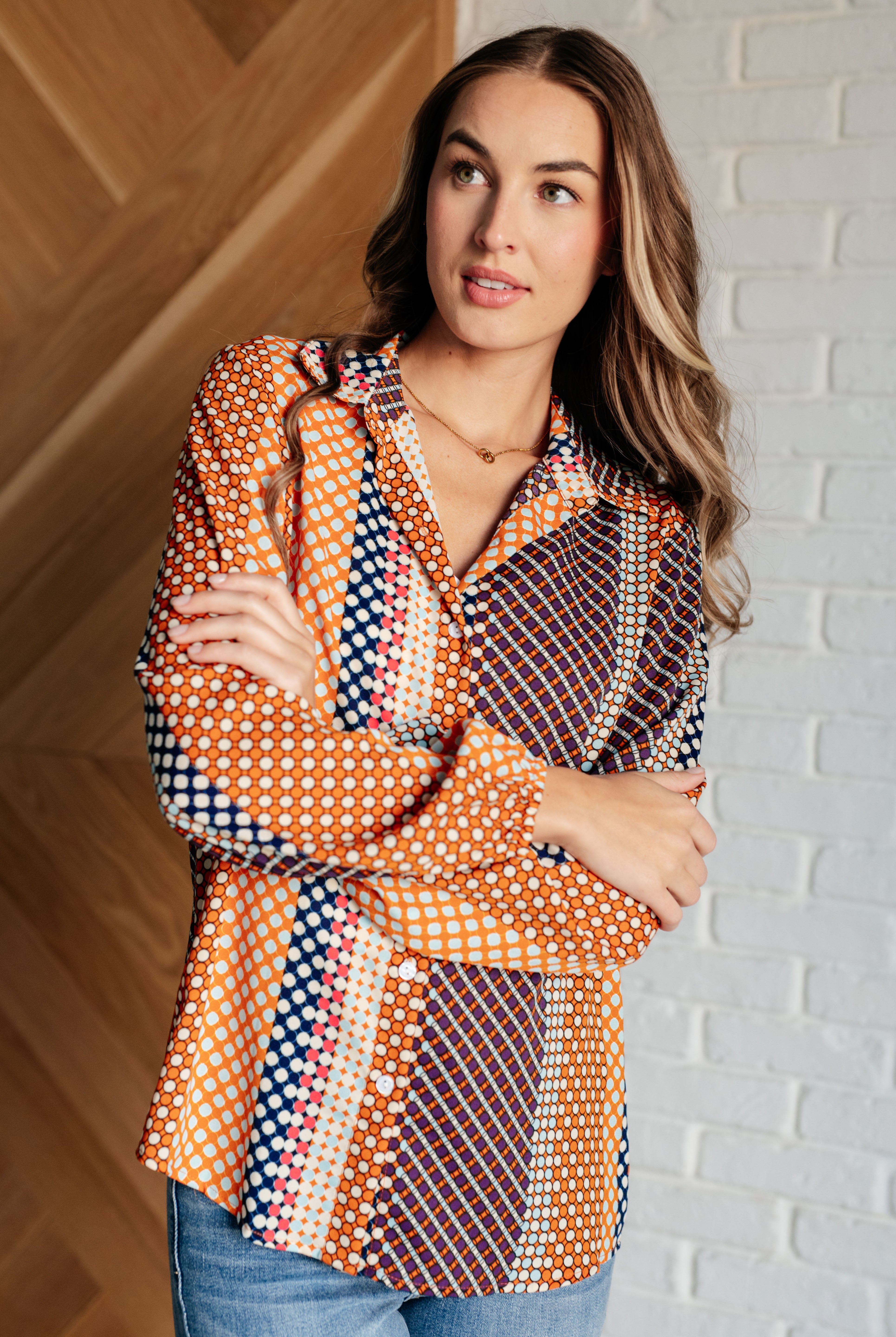 Moderately Mod Polka Dot Button Up Top