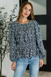 Muse Moves High Neck Peplum Blouse in Black