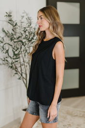 New Normal Pleat Detail Sleeveless Top in Black