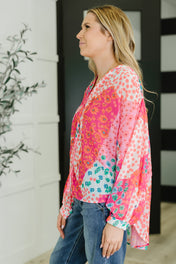No Hesitation Mixed Print Blouse