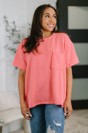 Not That complicated Textured Boxy Tee in Salmon