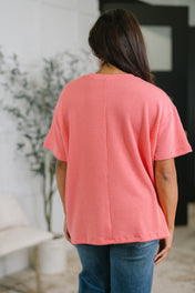 Not That complicated Textured Boxy Tee in Salmon