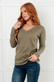 On a Roll Ribbed Knit V Neck Long Sleeve Top