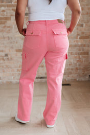 Peggy High Rise Cargo Straight Jeans in Pink