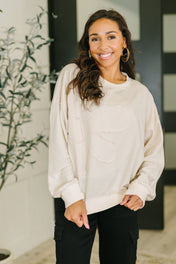 Petal Poise Floral Applique Pullover in Neutral