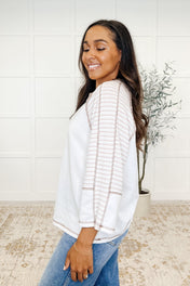 Preoccupied Striped Sleeve Top in Tan