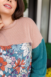 Retro and Ribbed Floral Color Block Top