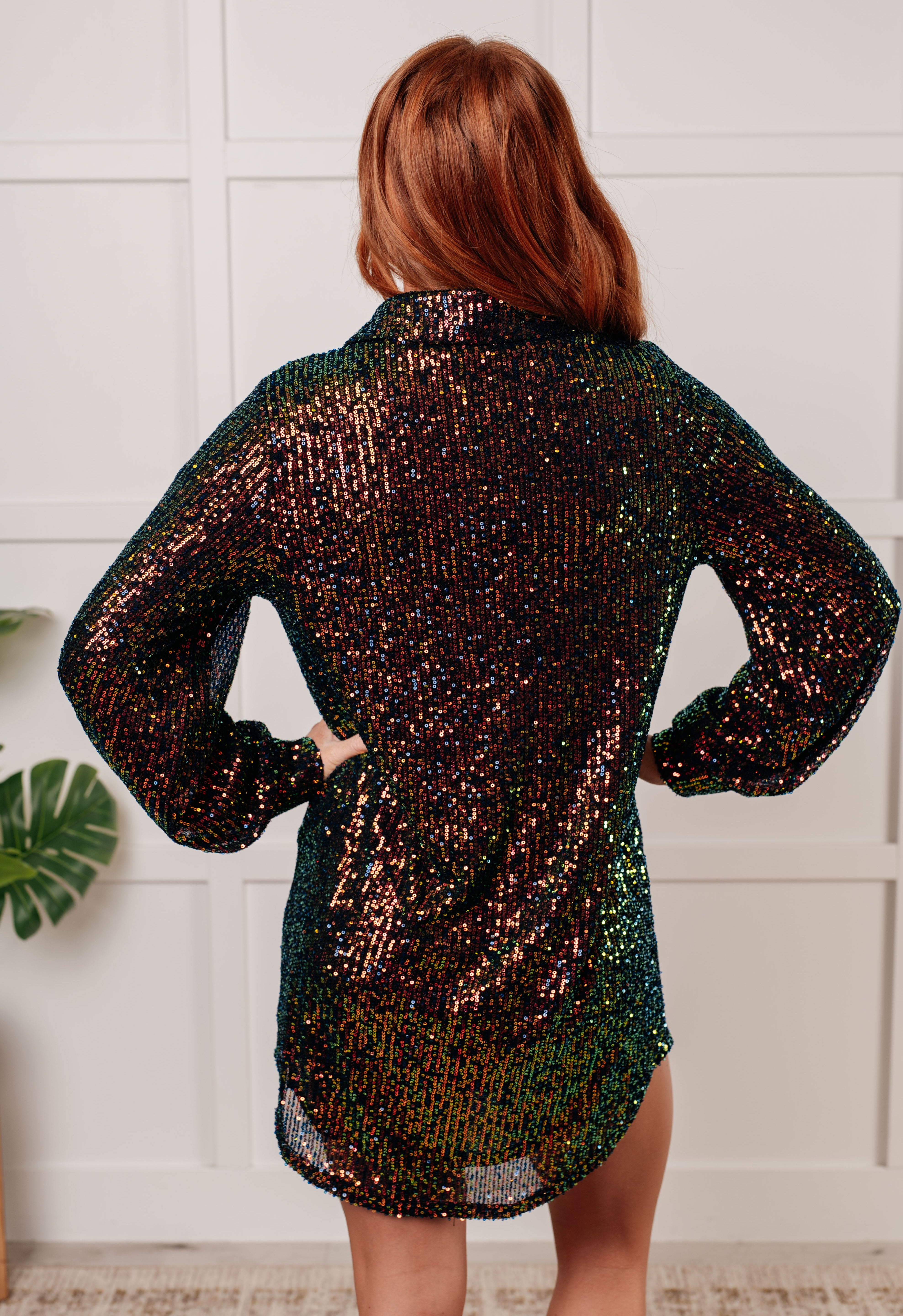 Shimmering Splendor Sequin Shirt Dress