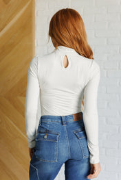 Simple Situation Mock Neck Bodysuit in White Pearl