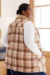 Snug And Stylish Plaid Fur Lined Wide Collar Vest