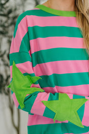 Stars On Stripes Patchwork Striped Sweatshirt