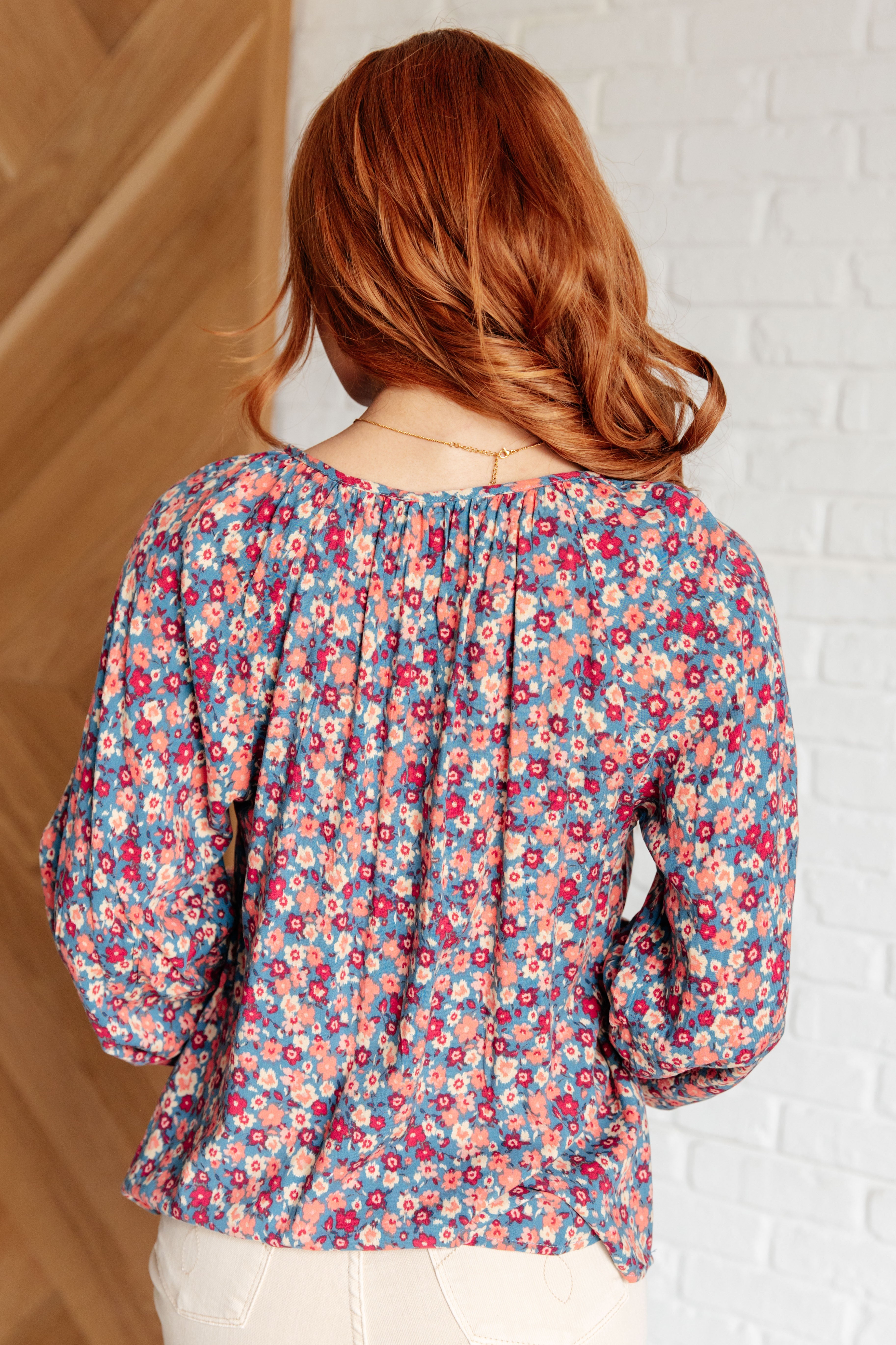 Sunday Brunch Blouse in Denim Floral