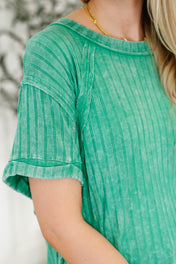 Sunday's Bestie Mineral Wash Top in Kelly Green