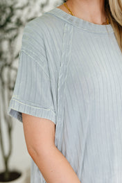 Sunday's Bestie Mineral Wash Top in Light Grey
