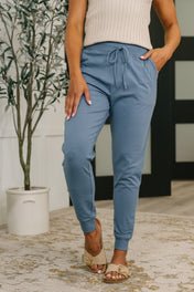 Sweat It High Waisted Joggers in Dusty Blue