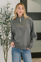 Sweater Weather Half Zip High Neck Pullover in Charcoal