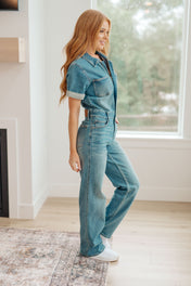 Sylvia Short Sleeve Denim Jumpsuit