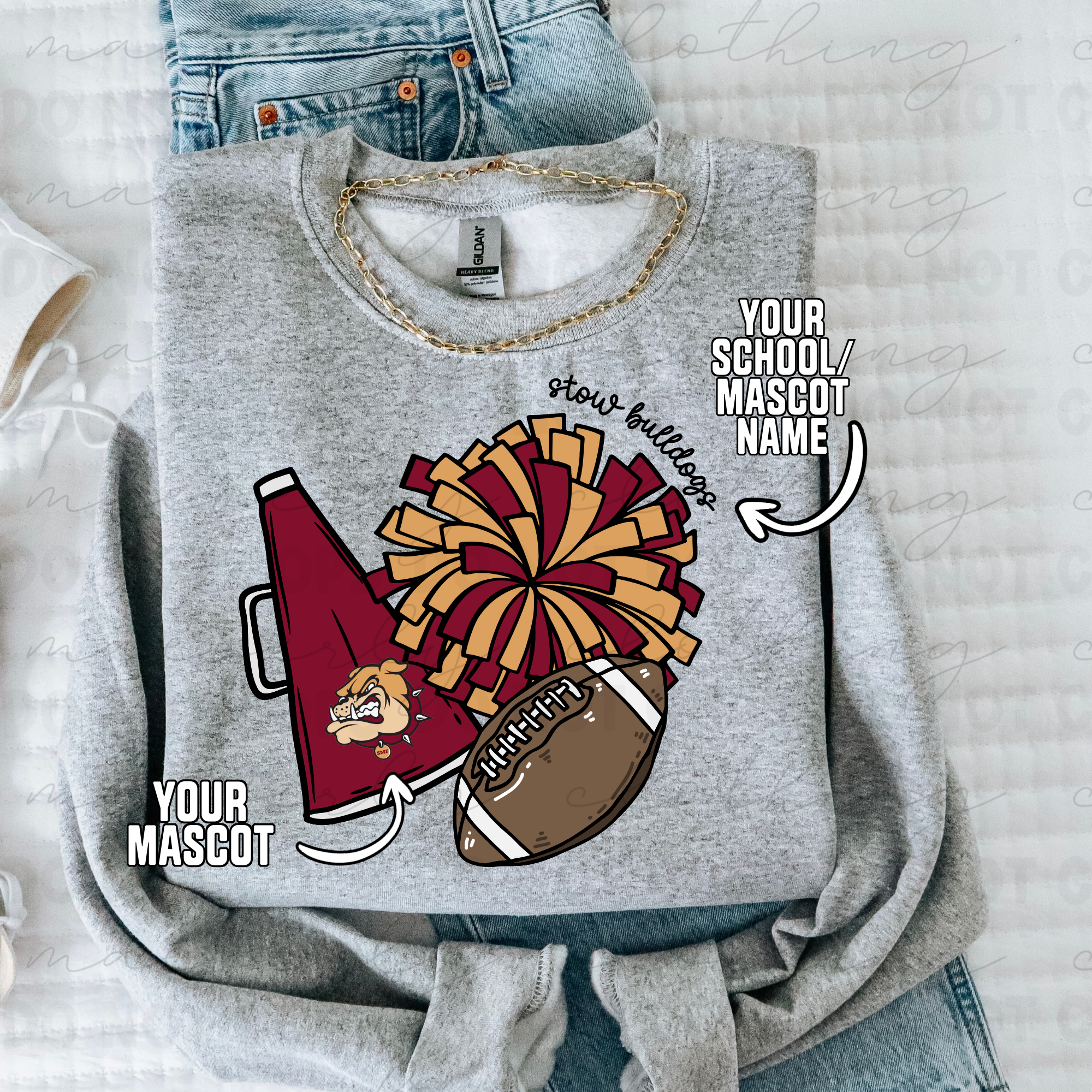 Custom Cutesy Cheer + Football Tee/Crewneck - ANY SCHOOL/TEAM