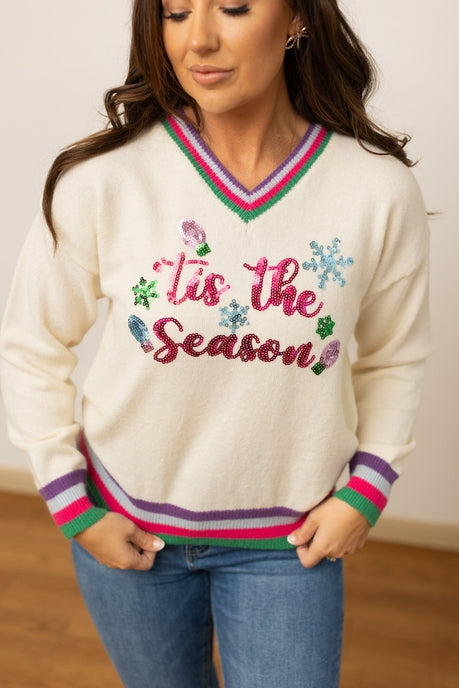 Tis the Season Sequin Cream Sweater