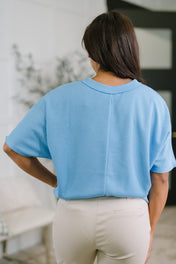 Together We're Unlimited Basic V-Neck Tee in Ocean Blue