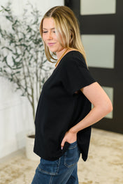 Top Shelf Basic V-Neck Ribbed Tee in Black