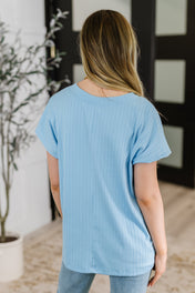 Top Shelf Basic V-Neck Ribbed Tee in Sky Blue